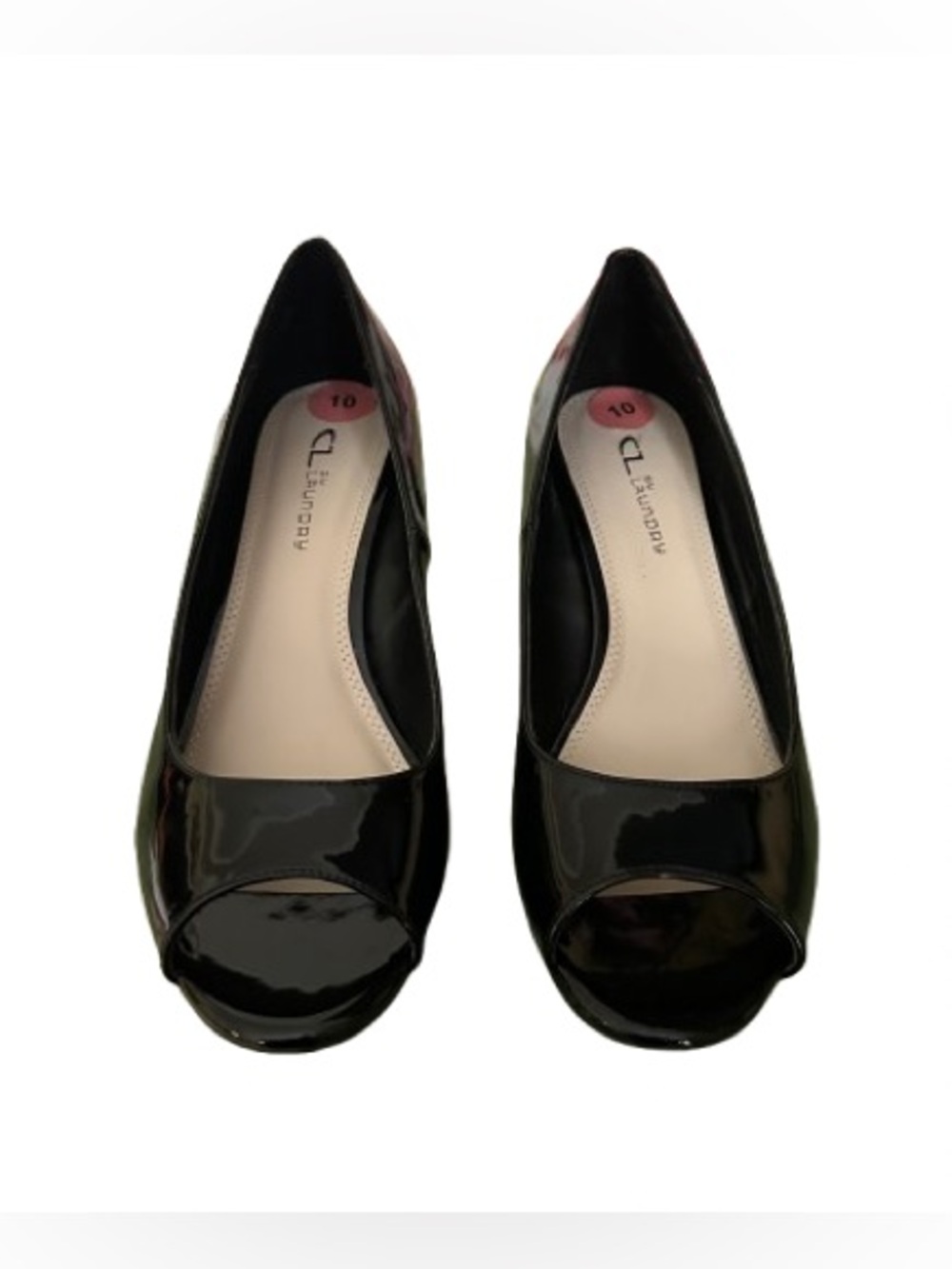 CL by Laundry Black Patent Peep-Toe Wedge Sandals Heels Shoes Size 10